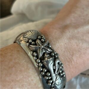 Sterling Sea Life Cuff Bracelet with Shell & Starfish Motif
